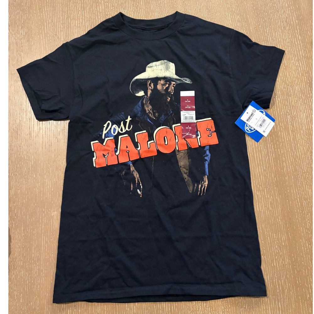 Post Malone T-Shirt Adult Small NWT Black Posty Co Graphic Cowboy Hat Country